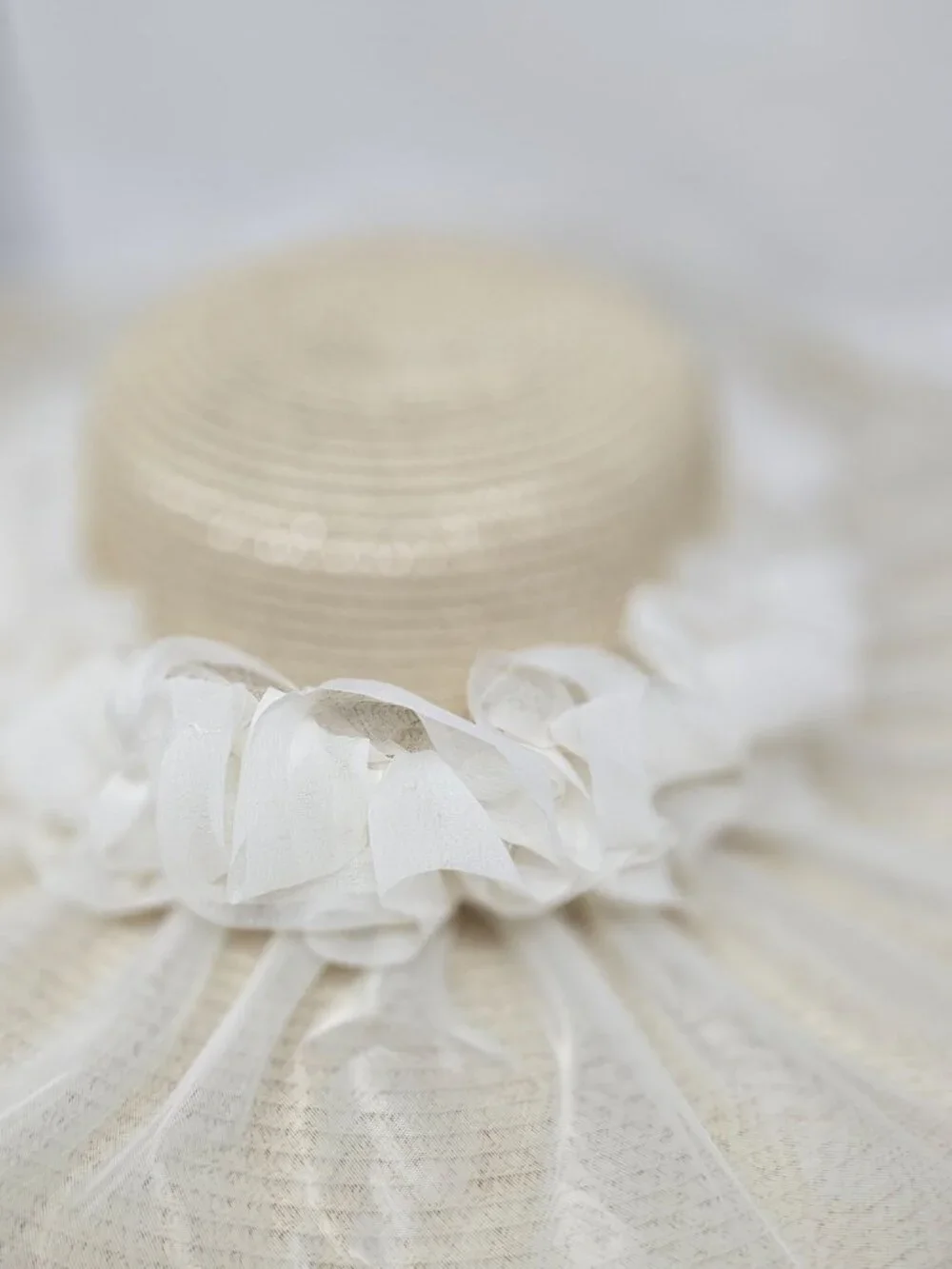 Accessories | Beige Wide Brim Straw Hat Elegant Organza Ruffle Sun Hat ...